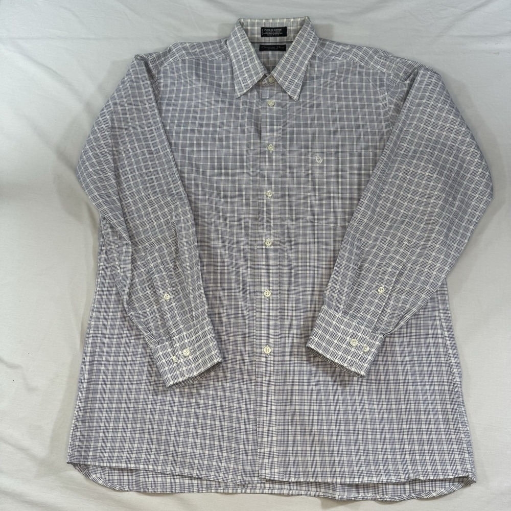 Christian Dior Monsieur Mens 16 32/33 Cotton Dress Shirt Long Sleeve Blue White - Picture 6 of 8